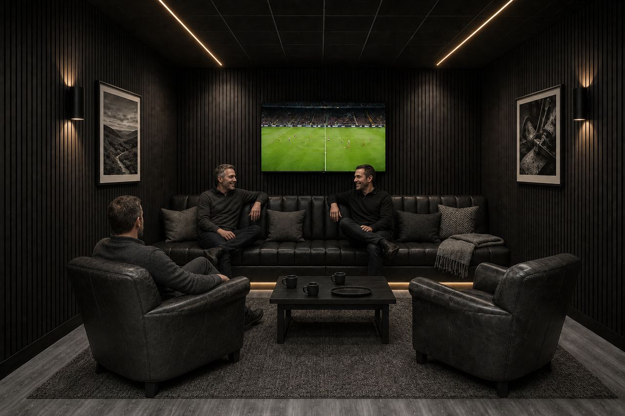 The lounge, leather seating and the sport on